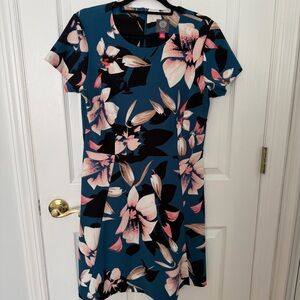 Vince Camuto Teal and Pink Floral Mini Dress